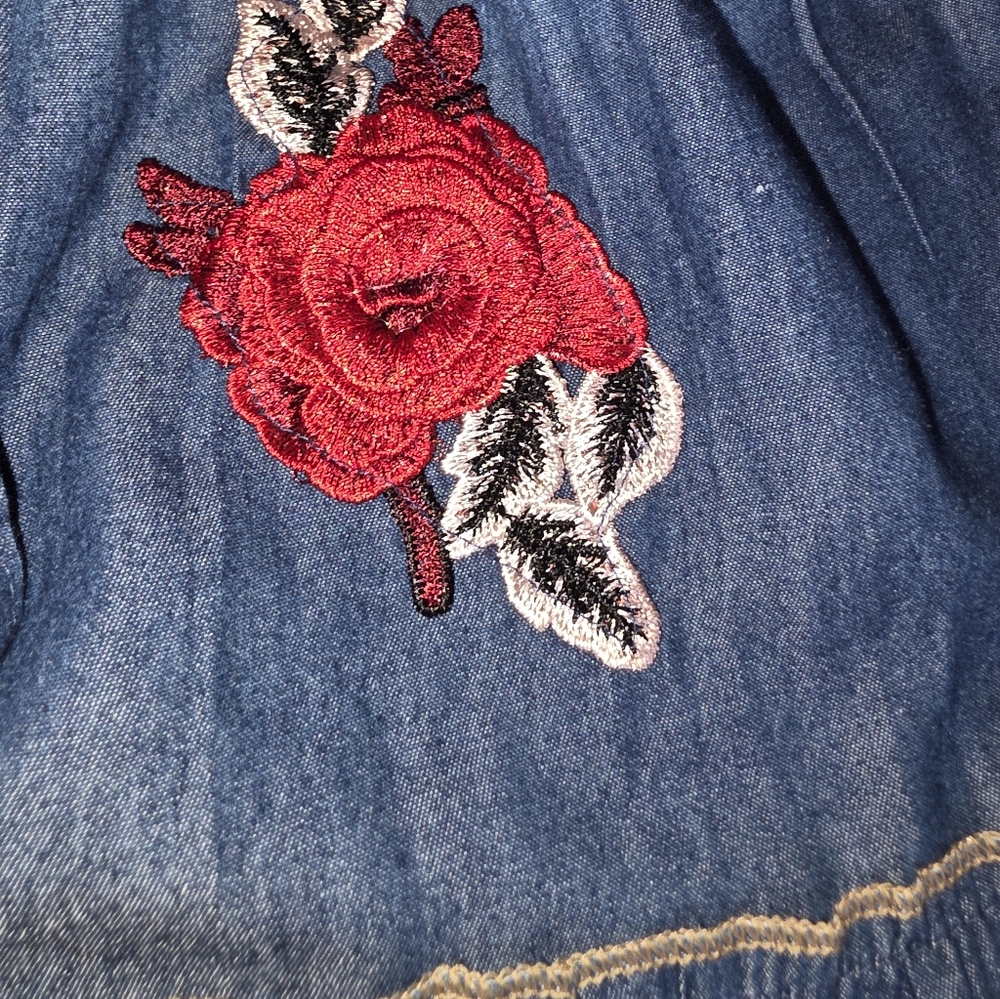 Anthropologie Lapis Embroidered Denim Skirt with Red Floral Accents Size M - Picture 5 of 9